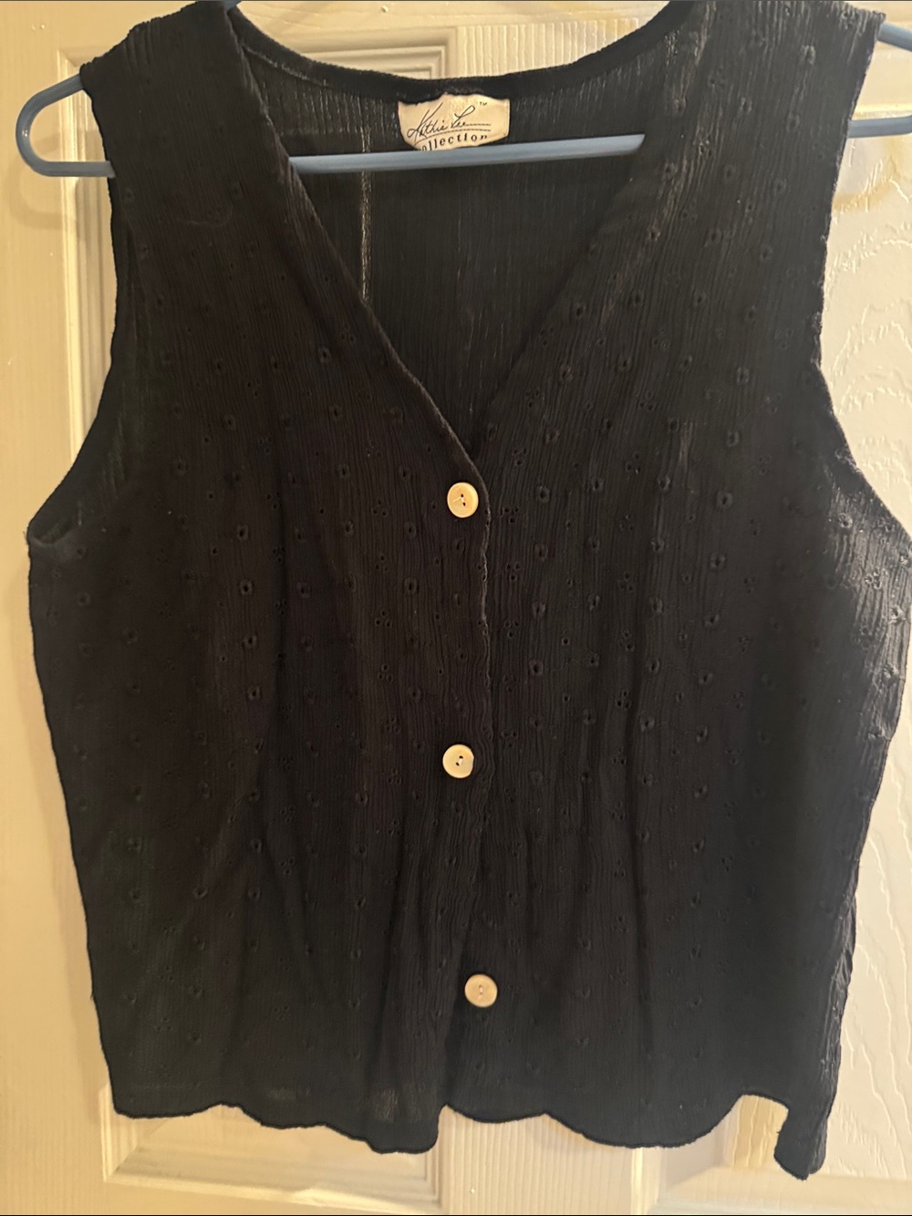 Allison Daley Black Sleeveless Button-Front Eyelet Tank